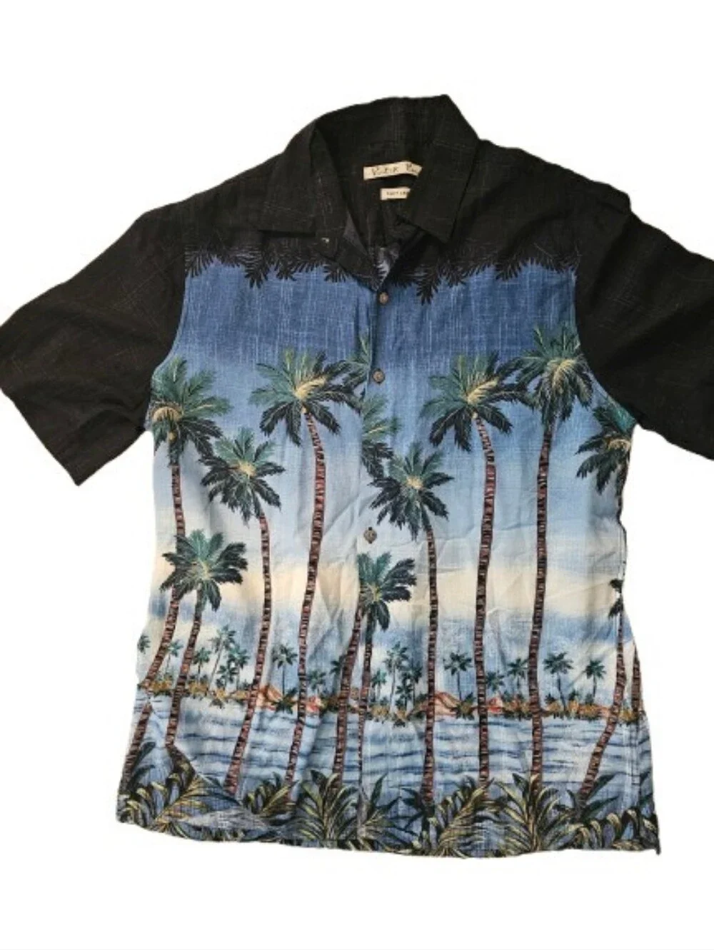 Batik Bay Resort Palm-Print Button-Up Shirt - Blue & Black